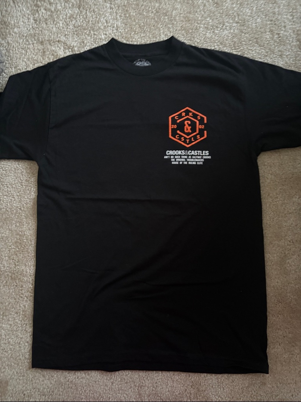 Crooks & Castles Black Tee with Orange Chest Emblem